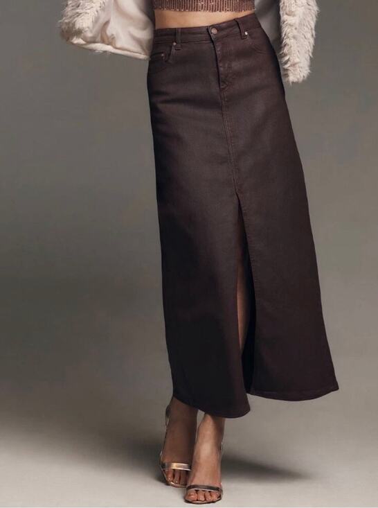 Pilcro Dresses & Skirts - Pilcro The Madi Front-Slit Denim Maxi Skirt in Wine size 4 Waxed Coated